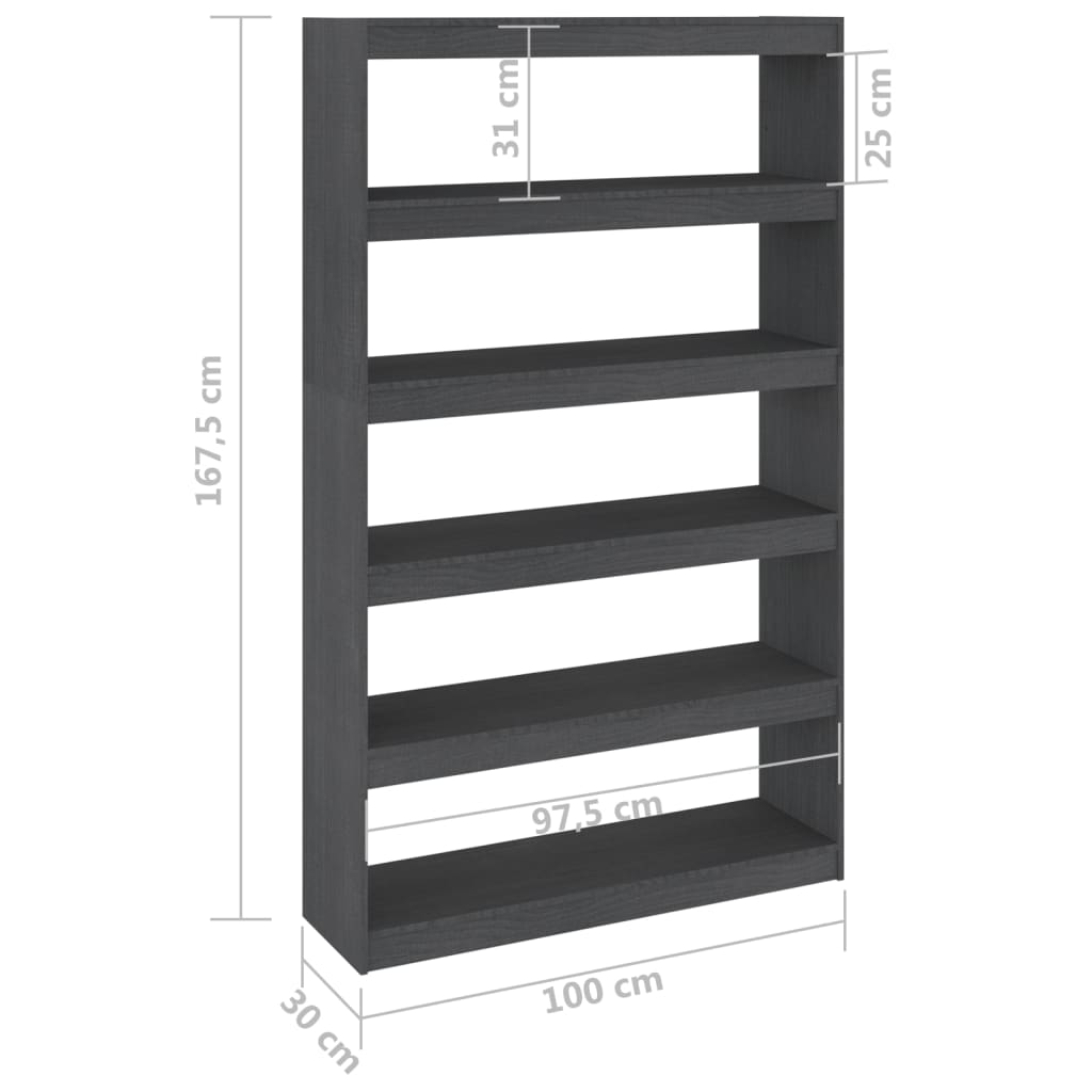 Βιβλιοθήκη/Διαχωριστικό Χώρου Γκρι 100x30x167,5 εκ. Ξύλο Πεύκου