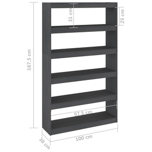 Βιβλιοθήκη/Διαχωριστικό Χώρου Γκρι 100x30x167,5 εκ. Ξύλο Πεύκου