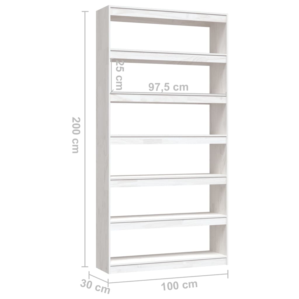 Βιβλιοθήκη/Διαχωριστικό Χώρου Λευκό 100x30x200 εκ. Ξύλο Πεύκου
