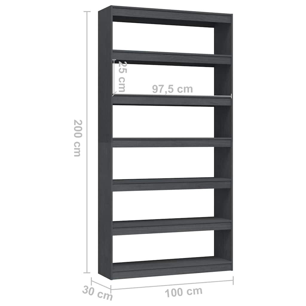 Βιβλιοθήκη/Διαχωριστικό Χώρου Γκρι 100x30x200 εκ. Ξύλο Πεύκου