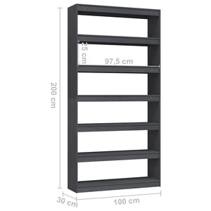 Βιβλιοθήκη/Διαχωριστικό Χώρου Γκρι 100x30x200 εκ. Ξύλο Πεύκου