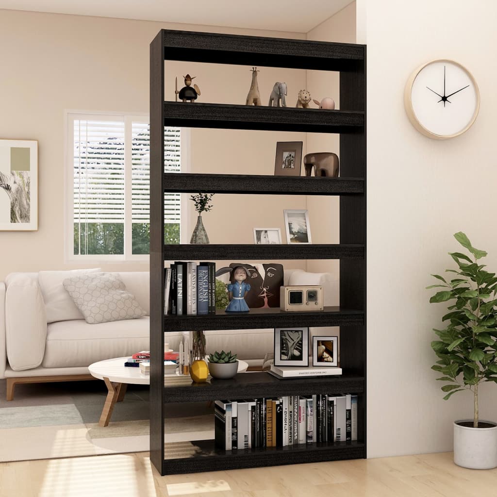 Βιβλιοθήκη/Διαχωριστικό Χώρου Μαύρο 100x30x200 εκ. Ξύλο Πεύκου - Pakobazaar