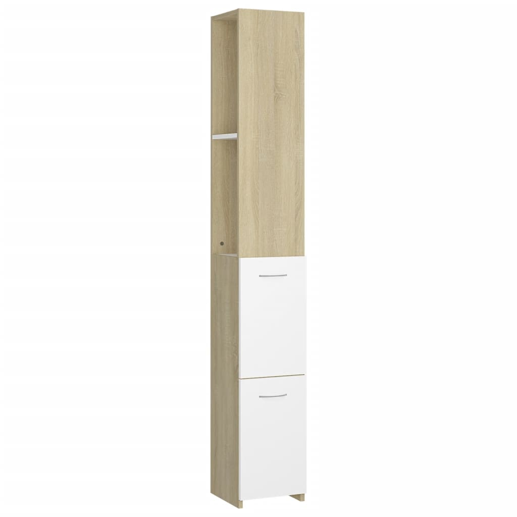 Ντουλάπι Μπάνιου Λευκή/Sonoma Δρυς 25x26,5x170 εκ. Επεξ. Ξύλο