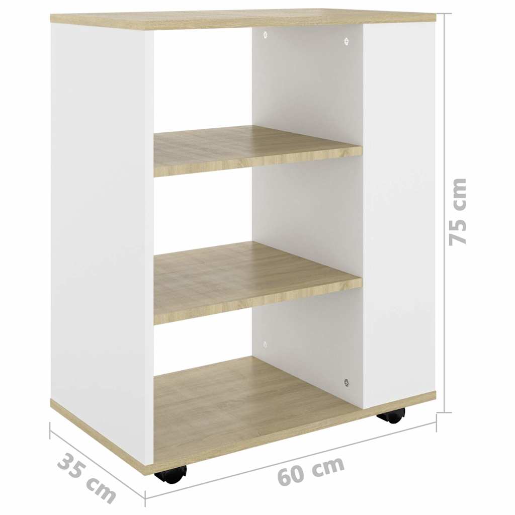 Ντουλάπι Τροχήλατο Λευκό/Sonoma Δρυς 60x35x75 εκ. Μοριοσανίδα - Pakobazaar
