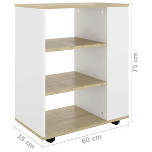 Ντουλάπι Τροχήλατο Λευκό/Sonoma Δρυς 60x35x75 εκ. Μοριοσανίδα - Pakobazaar