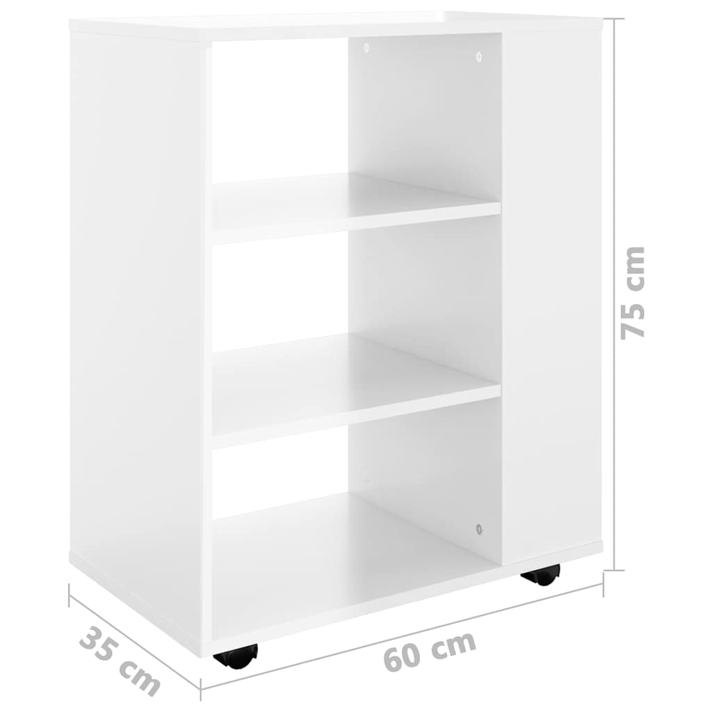 Ντουλάπι Τροχήλατο Γυαλιστ. Λευκό 60x35x75 εκ. από Επεξ. Ξύλο