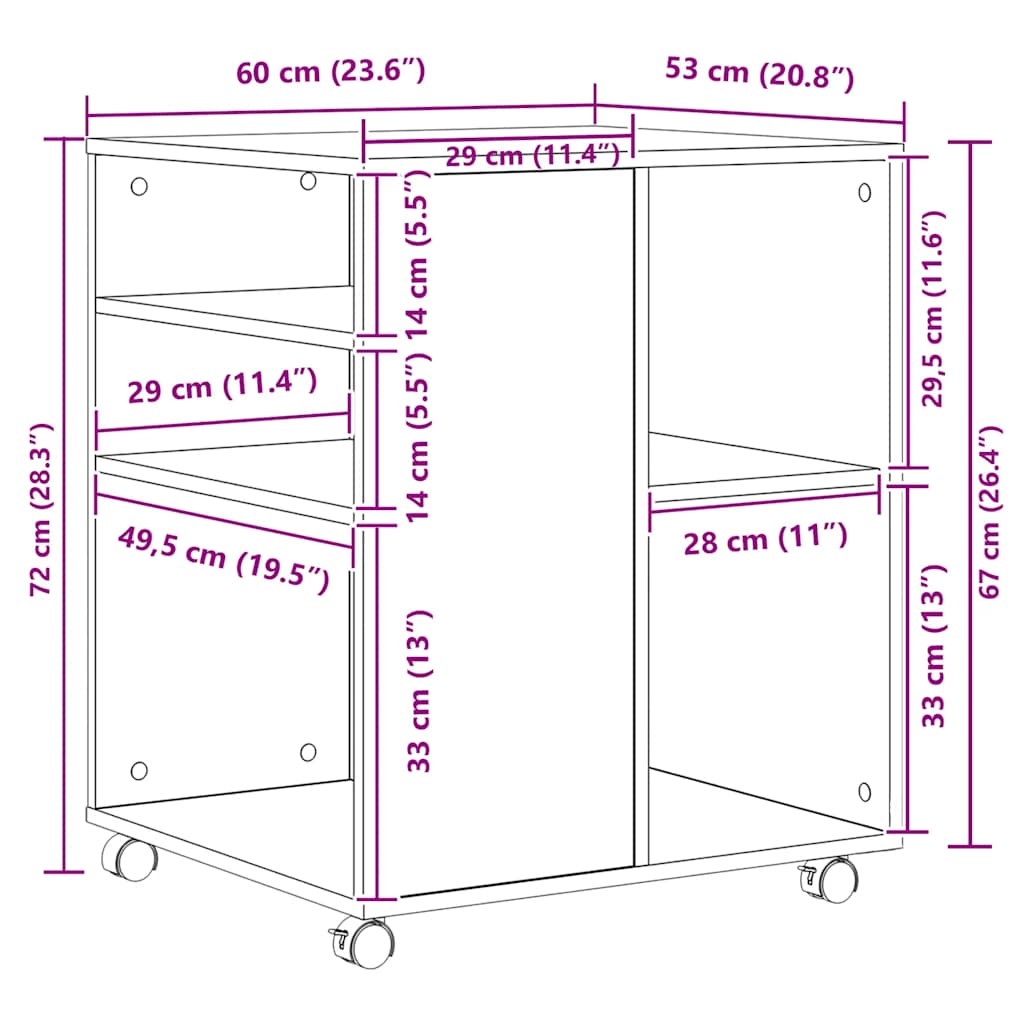 Ντουλάπι Τροχήλατο Μαύρο 60 x 53 x 72 εκ. από Επεξ. Ξύλο