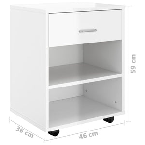 Ντουλάπι Τροχήλατο Λευκό Γυαλ. 46 x 36 x 59 εκ. από Επεξ. Ξύλο - Pakobazaar