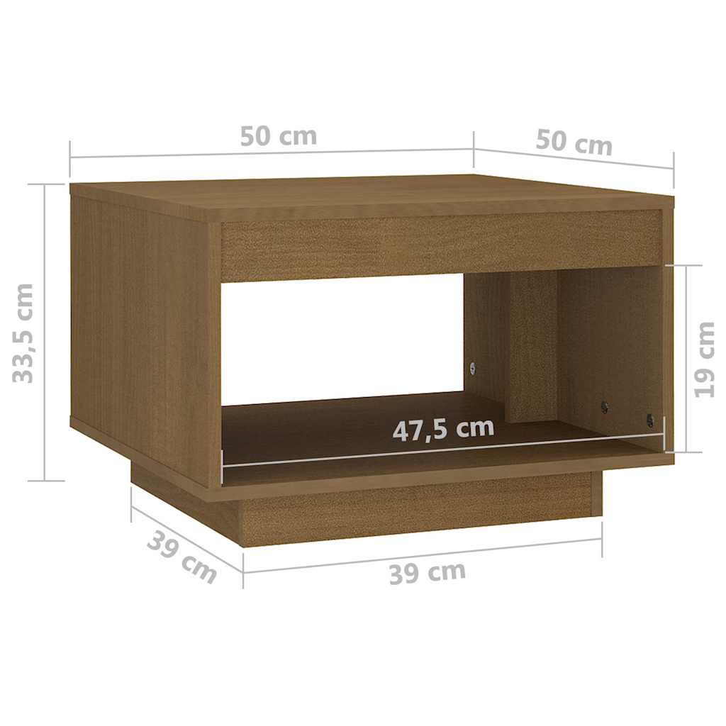 Τραπεζάκι Σαλονιού Καφέ Μελί 50x50x33,5 εκ. Μασίφ Ξύλο Πεύκου