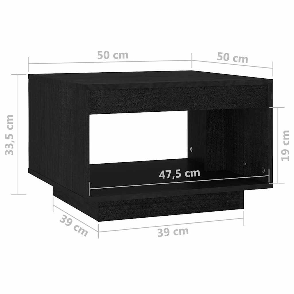 Τραπεζάκι Σαλονιού Μαύρο 50x50x33,5 εκ. από Μασίφ Ξύλο Πεύκου