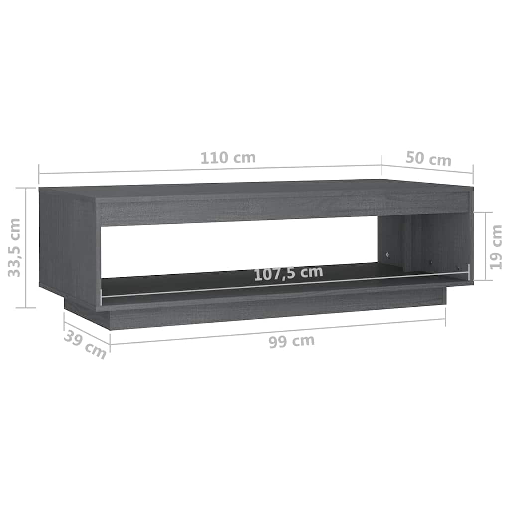 Τραπεζάκι Σαλονιού Γκρι 110x50x33,5 εκ. από Μασίφ Ξύλο Πεύκου