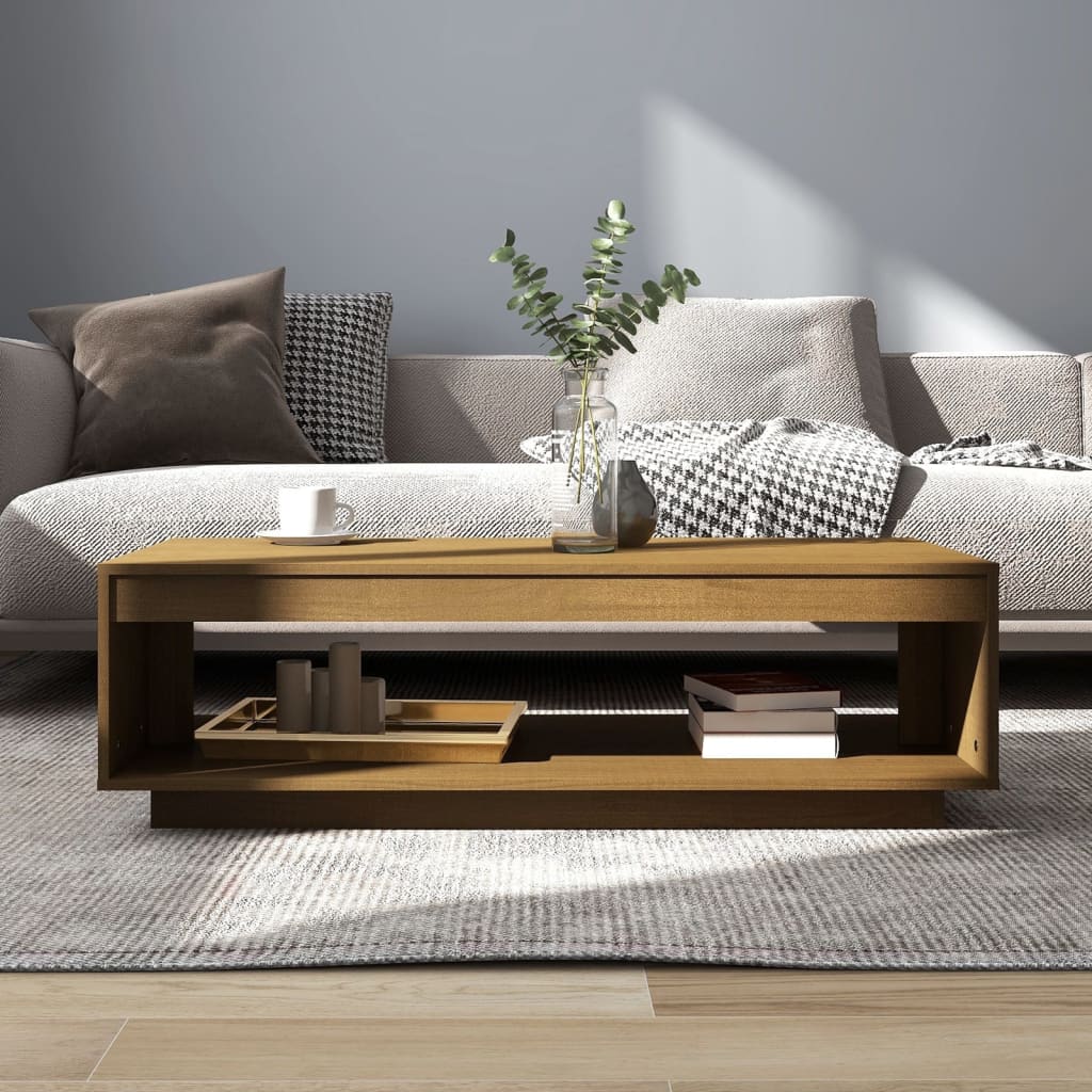 Τραπεζάκι Σαλονιού Καφέ Μελί 110x50x33,5 εκ. Μασίφ Ξύλο Πεύκου