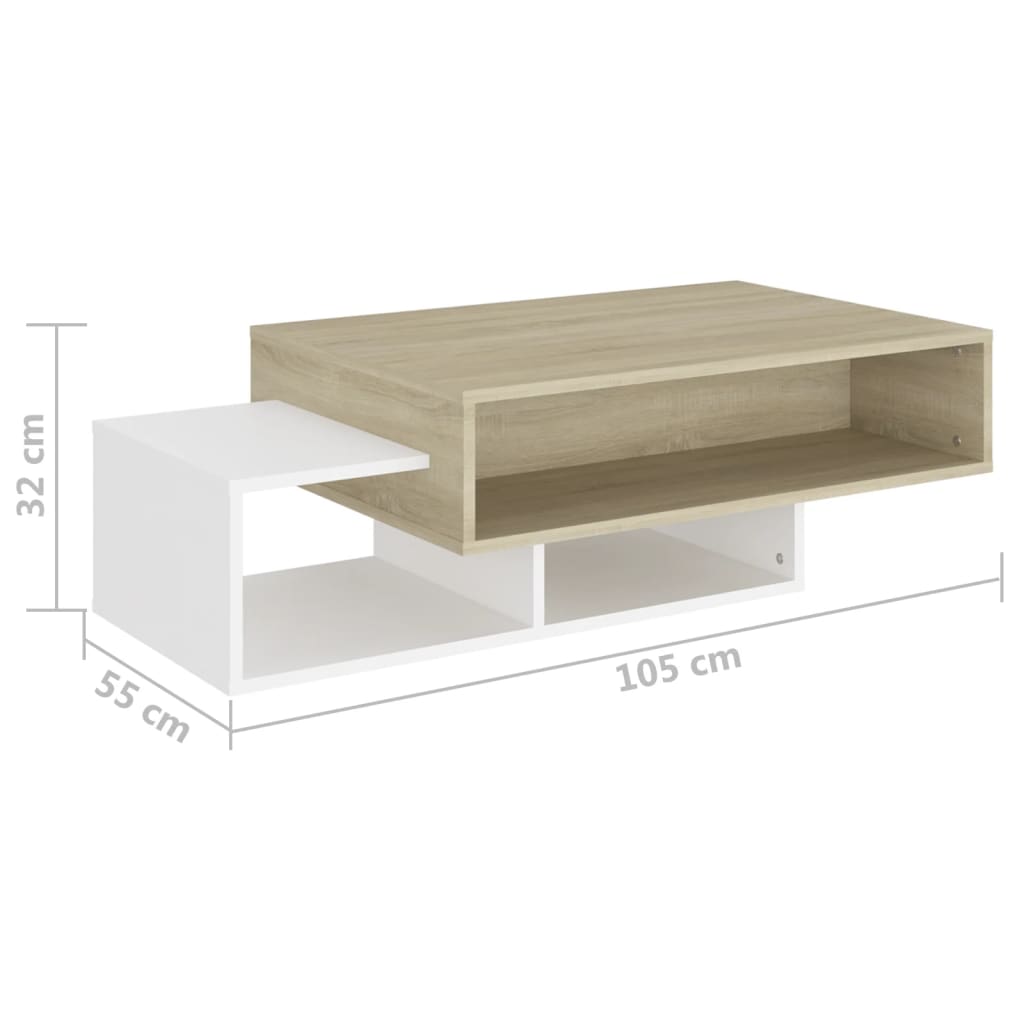 Τραπεζάκι Σαλονιού Λευκό/Sonoma Δρυς 105x55x32 εκ. Μοριοσανίδα