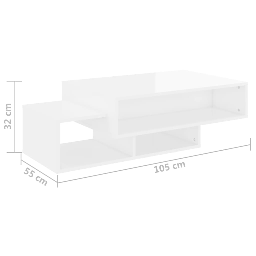 Τραπεζάκι Σαλονιού Γυαλιστερό Λευκό 105x55x32 εκ. Επεξ. Ξύλο