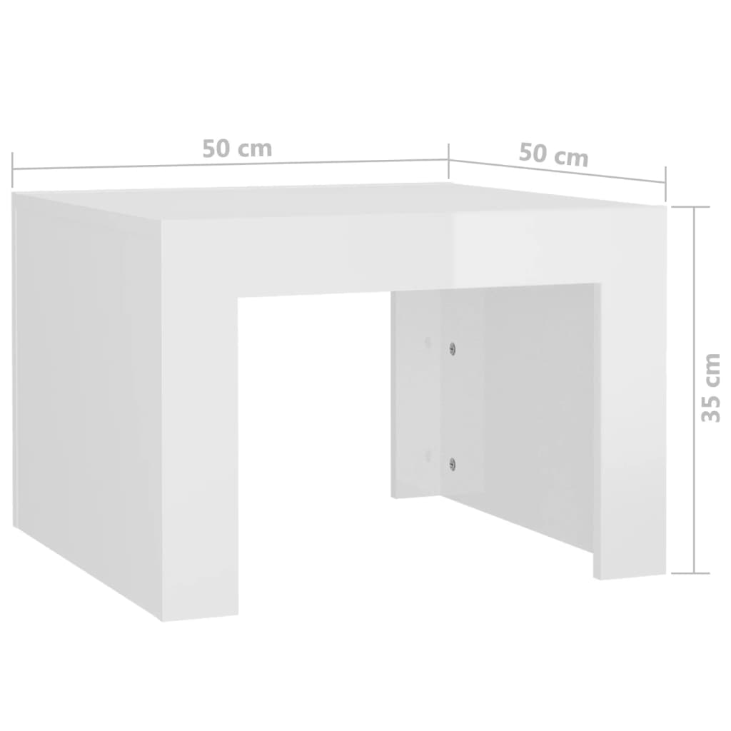 Τραπεζάκι Σαλονιού Γυαλ. Λευκό 50x50x35 εκ. Επεξεργ. Ξύλο