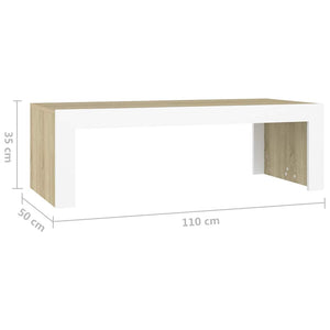 Τραπεζάκι Σαλονιού Λευκό/Sonoma Δρυς 110x50x35 εκ. Μοριοσανίδα