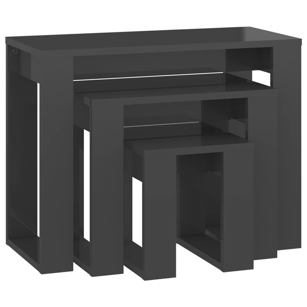 Τραπεζάκια Ζιγκόν 3 τεμ. Γυαλιστερό Γκρι Επεξεργασμένο Ξύλο