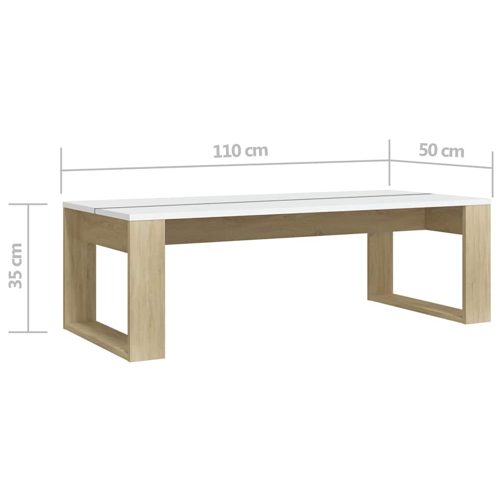 Τραπεζάκι Σαλονιού Sonoma Δρυς/Λευκό 110x50x35 εκ. Επεξ. Ξύλο - Pakobazaar