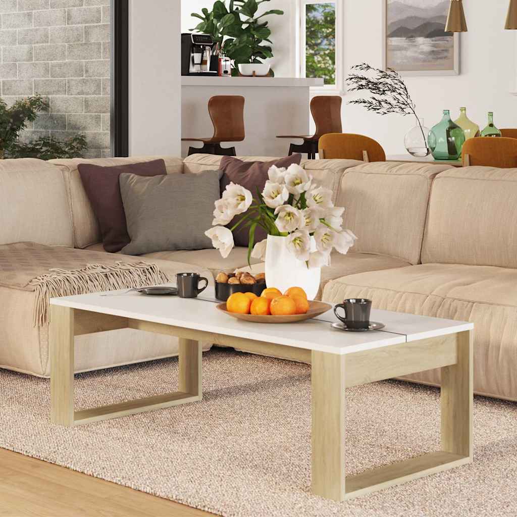 Τραπεζάκι Σαλονιού Sonoma Δρυς/Λευκό 110x50x35 εκ. Επεξ. Ξύλο - Pakobazaar