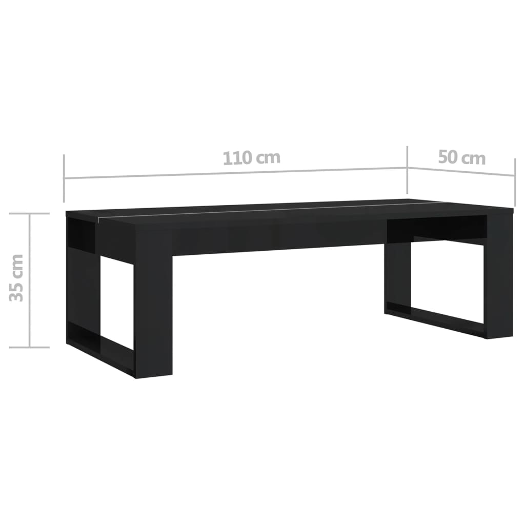 Τραπεζάκι Σαλονιού Γυαλ. Μαύρο 110x50x35 εκ. Επεξεργασμένο Ξύλο - Pakobazaar