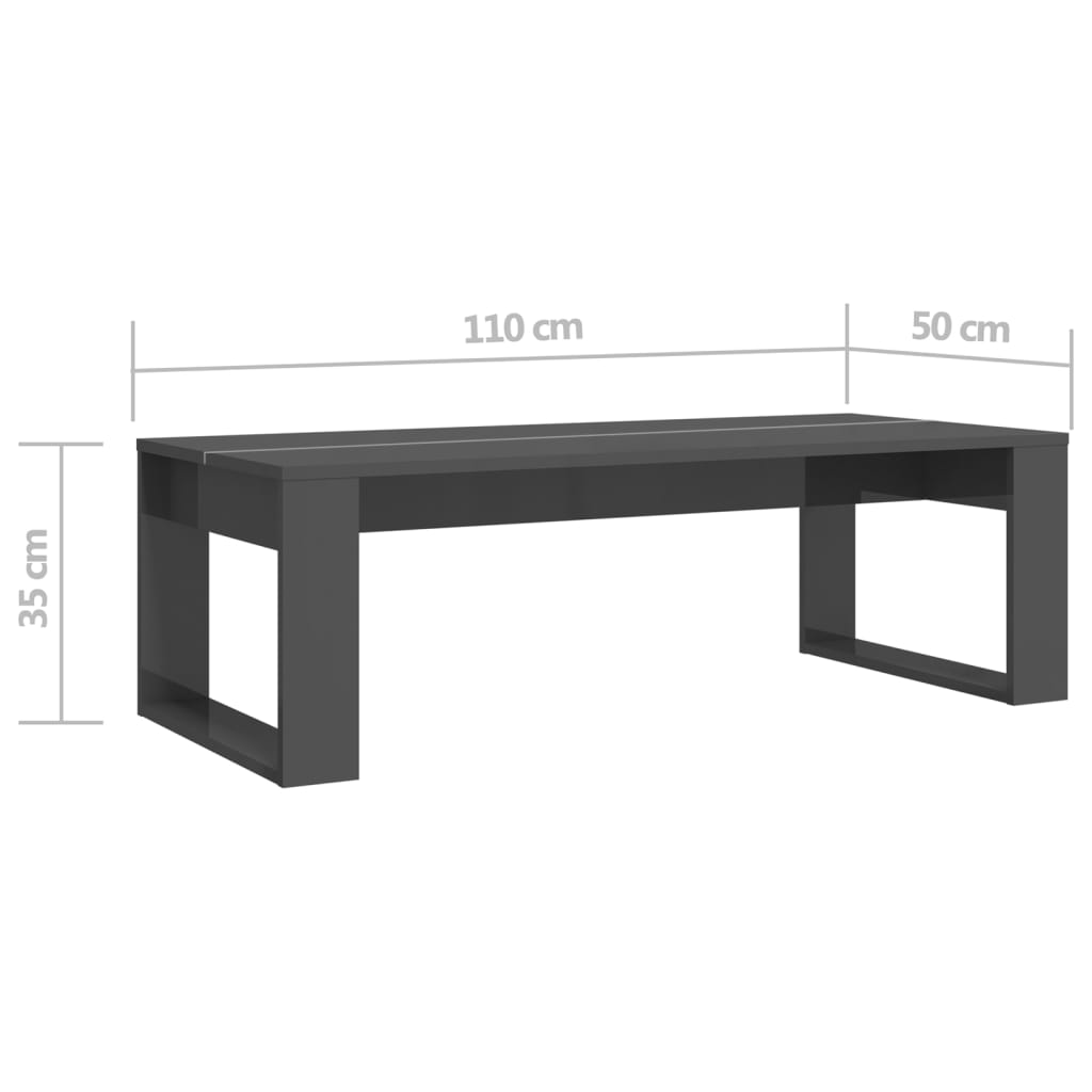 Τραπεζάκι Σαλονιού Γυαλ. Γκρι 110x50x35 εκ. Επεξεργασμένο Ξύλο