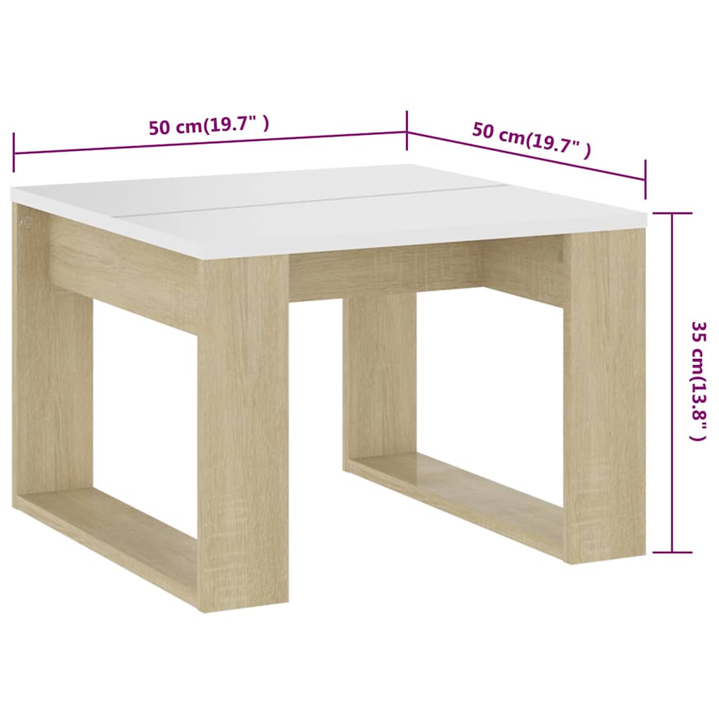 Τραπέζι Βοηθητικό Λευκό/Sonoma Δρυς 50x50x35 εκ. Μοριοσανίδα - Pakobazaar