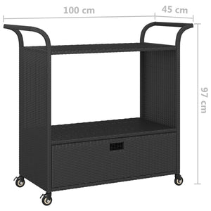 Τρόλεϊ Μεταφοράς με Συρτάρι Μαύρο 100x45x97 εκ. Συνθετικό Ρατάν