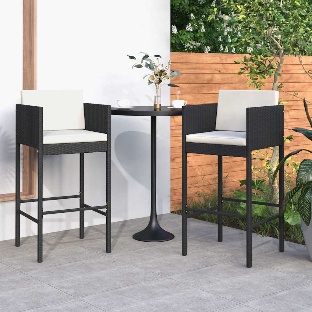 Σκαμπό Μπαρ 2 τεμ. Μαύρο από Συνθετικό Ρατάν με Μαξιλάρια - Pakobazaar