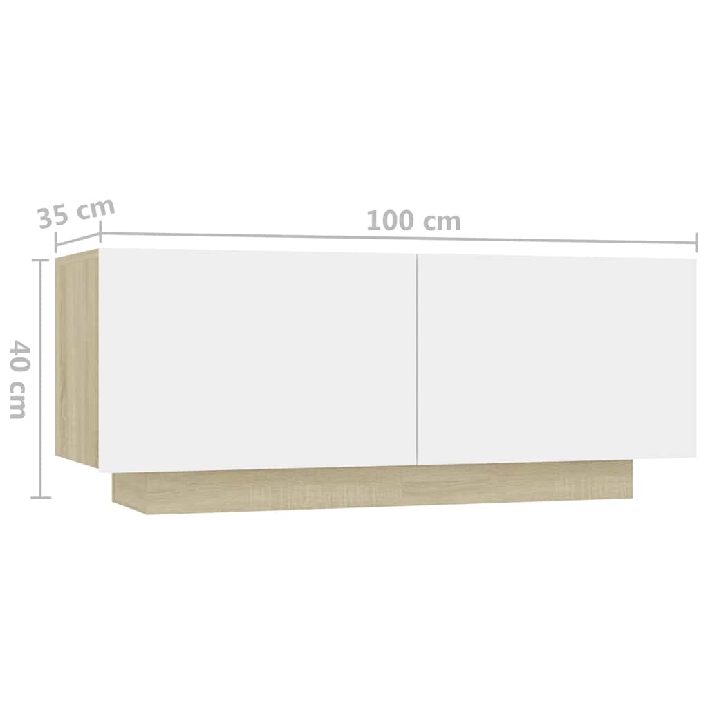 Κομοδίνο Λευκό/Sonoma Δρυς 100 x 35 x 40 εκ. από Μοριοσανίδα