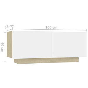 Κομοδίνο Λευκό/Sonoma Δρυς 100 x 35 x 40 εκ. από Μοριοσανίδα