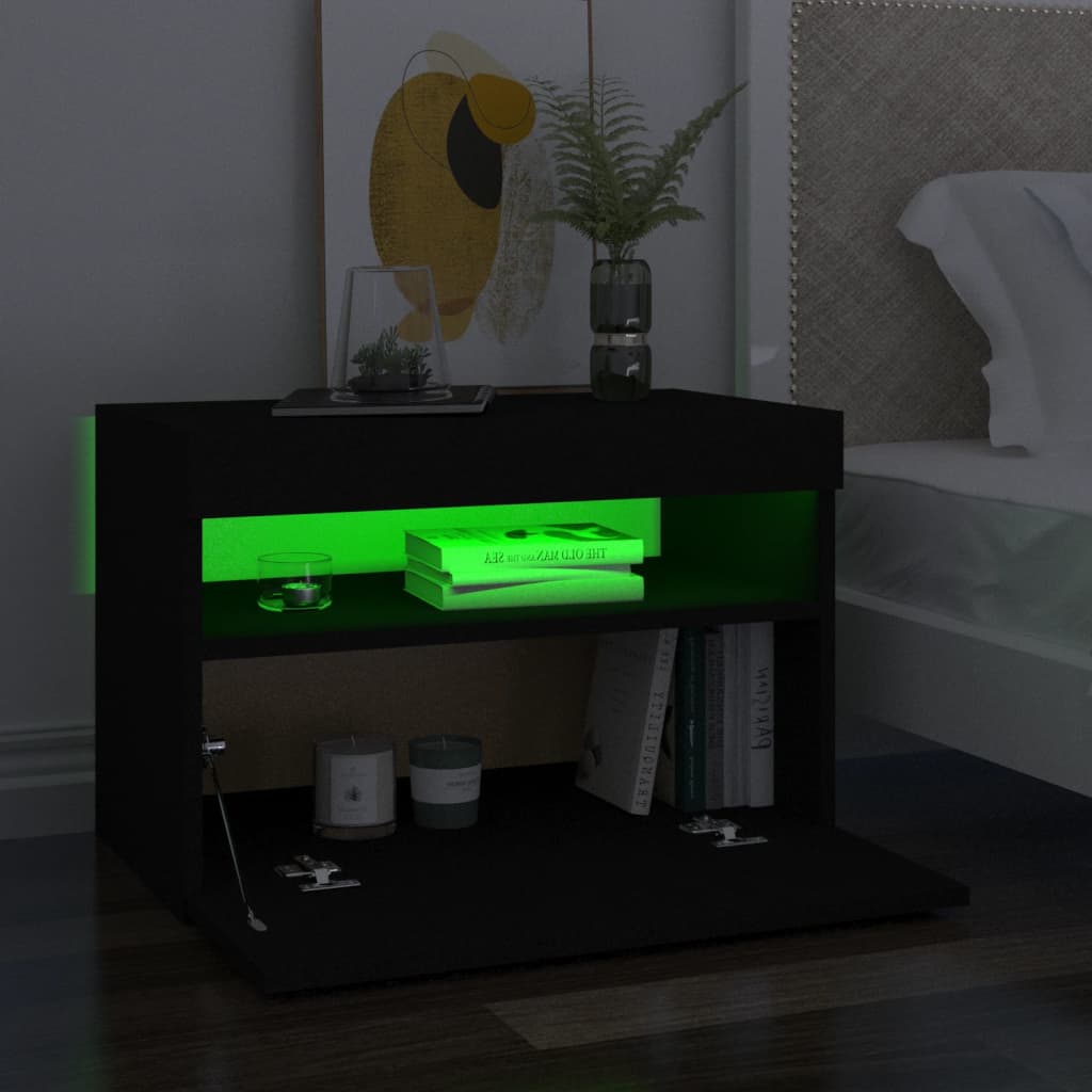 Κομοδίνα με LED 2 τεμ. Μαύρα 60 x 35 x 40εκ. Επεξεργασμένο Ξύλο