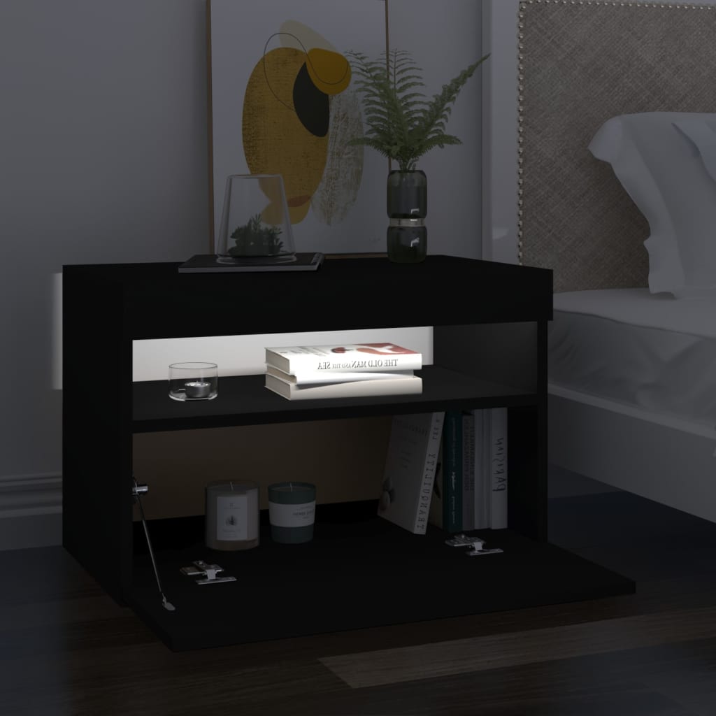 Κομοδίνα με LED 2 τεμ. Μαύρα 60 x 35 x 40εκ. Επεξεργασμένο Ξύλο