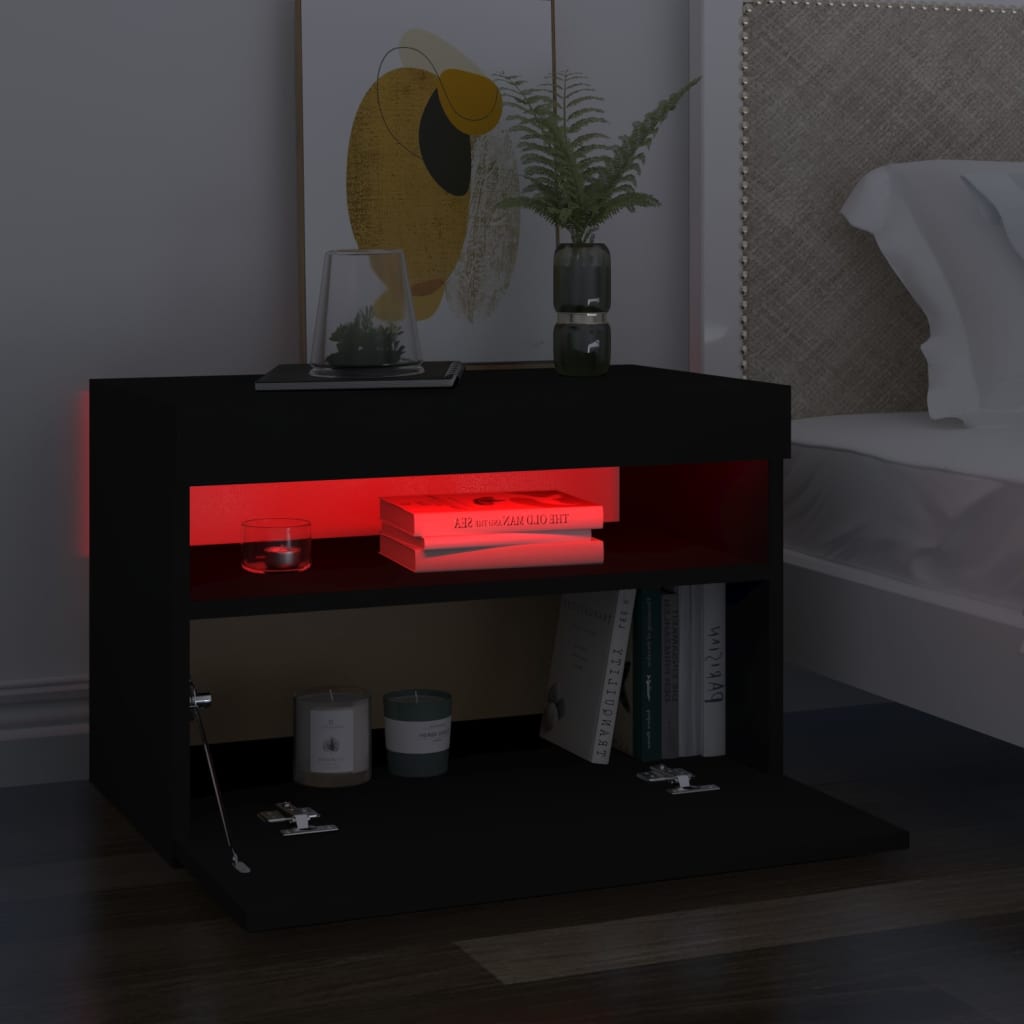Κομοδίνα με LED 2 τεμ. Μαύρα 60 x 35 x 40εκ. Επεξεργασμένο Ξύλο