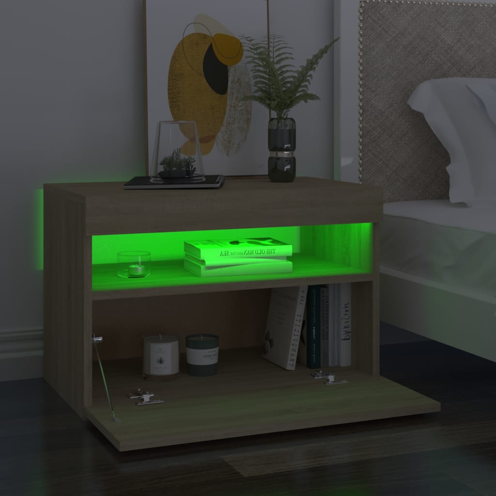 Κομοδίνο με LED Sonoma Δρυς 60 x 35 x 40 εκ. Επεξεργασμένο Ξύλο - PAKOBAZAAR