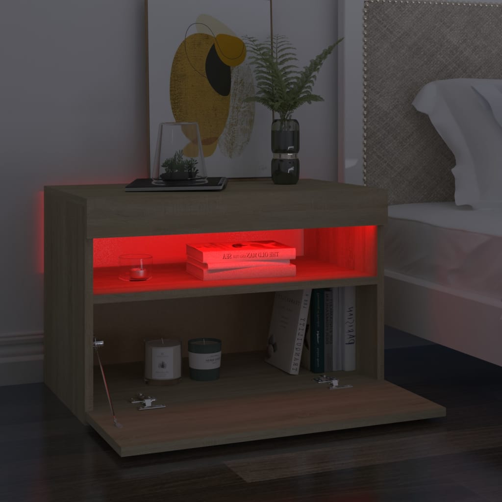 Κομοδίνο με LED Sonoma Δρυς 60 x 35 x 40 εκ. Επεξεργασμένο Ξύλο - PAKOBAZAAR