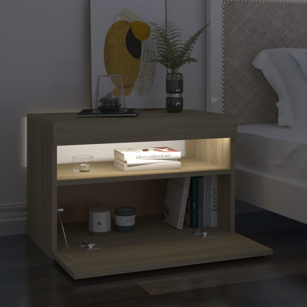 Κομοδίνο με LED Sonoma Δρυς 60 x 35 x 40 εκ. Επεξεργασμένο Ξύλο - PAKOBAZAAR