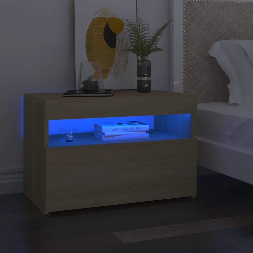 Κομοδίνο με LED Sonoma Δρυς 60 x 35 x 40 εκ. Επεξεργασμένο Ξύλο - PAKOBAZAAR