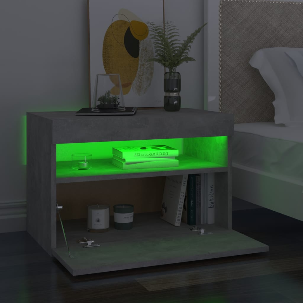 Κομοδίνα με LED 2 τεμ. Γκρι Σκυροδέματος 60 x 35 x 40 εκ. - PAKOBAZAAR