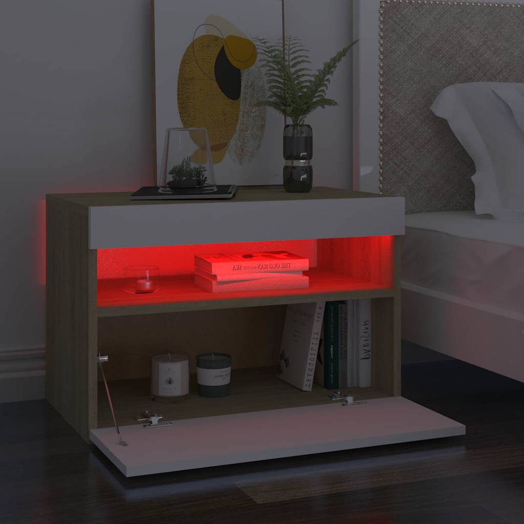 Κομοδίνο με LED Λευκό / Sonoma Δρυς 60 x 35 x 40 εκ.