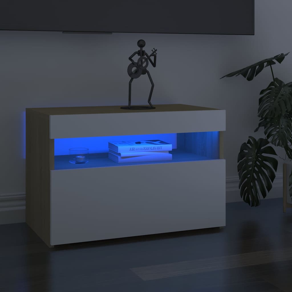 Κομοδίνο με LED Λευκό / Sonoma Δρυς 60 x 35 x 40 εκ.