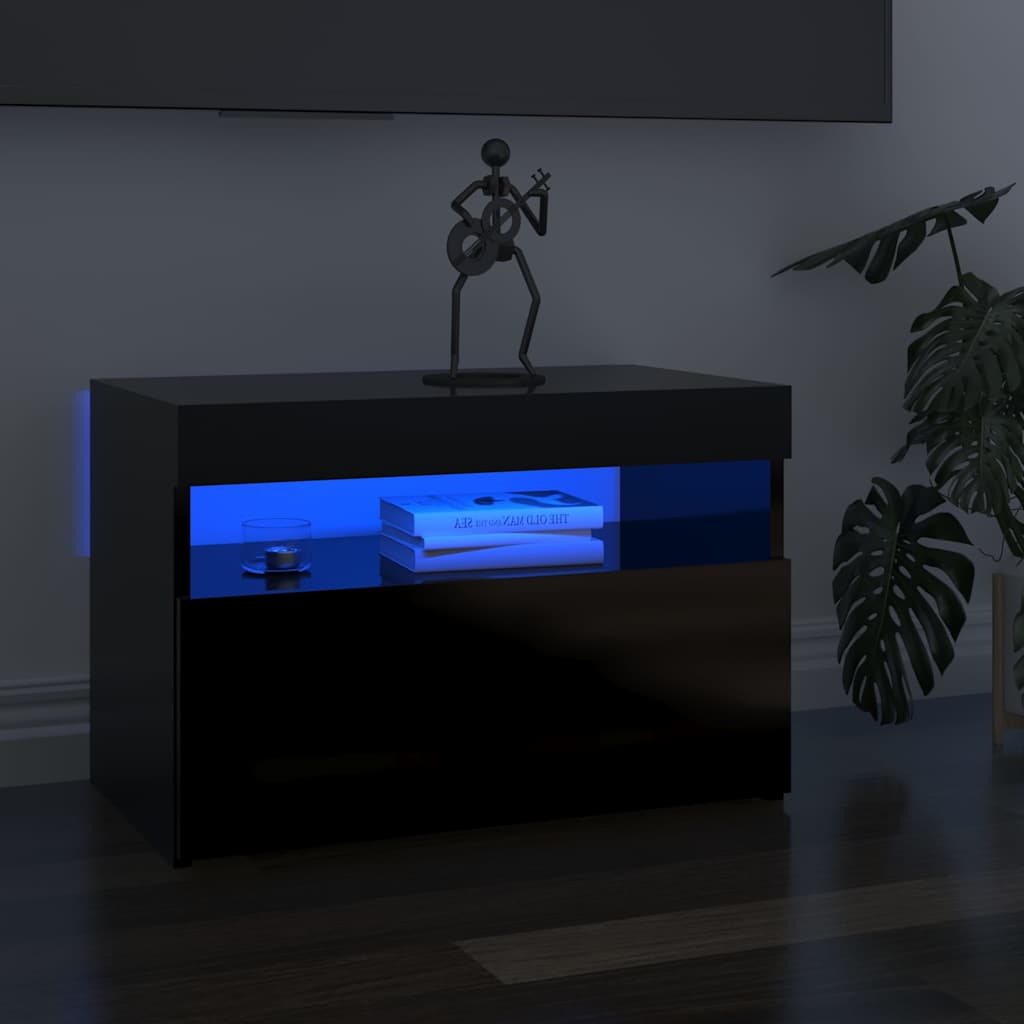 Κομοδίνα με LED 2 τεμ. Γυαλιστερό Μαύρο 60 x 35 x 40 εκ. - Pakobazaar