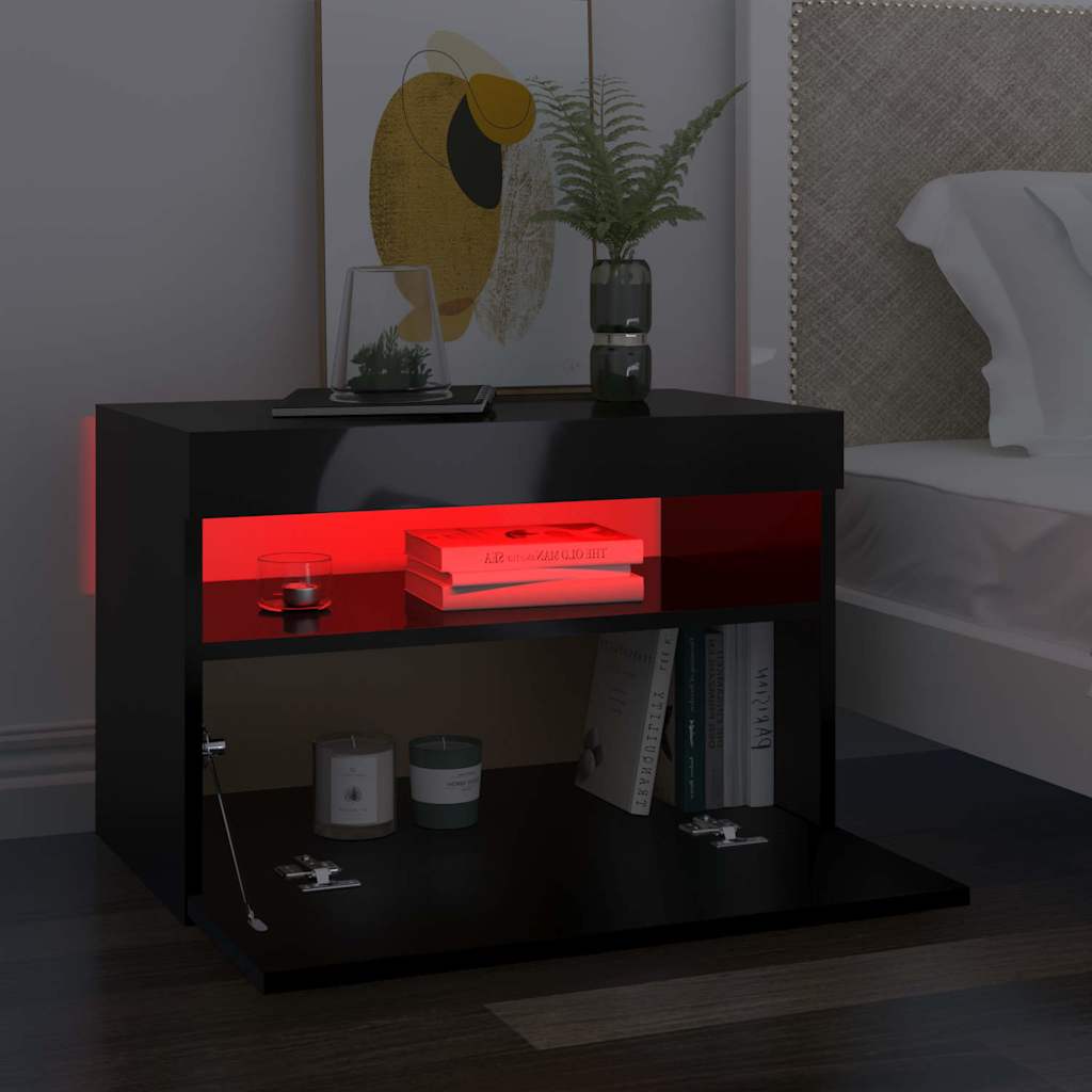 Κομοδίνα με LED 2 τεμ. Γυαλιστερό Μαύρο 60 x 35 x 40 εκ. - Pakobazaar