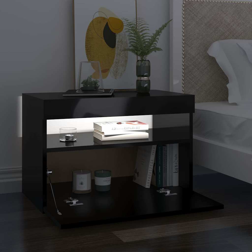 Κομοδίνα με LED 2 τεμ. Γυαλιστερό Μαύρο 60 x 35 x 40 εκ. - Pakobazaar