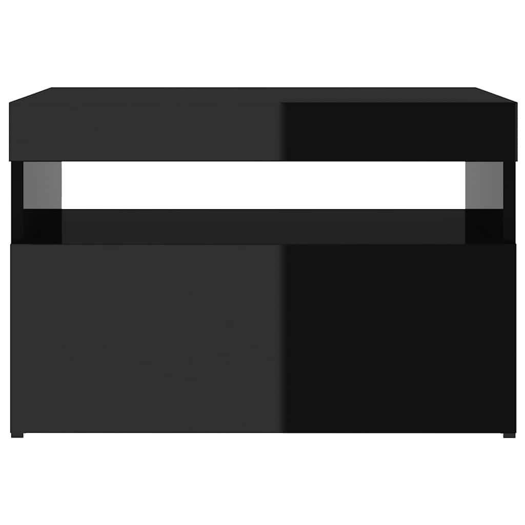 Κομοδίνα με LED 2 τεμ. Γυαλιστερό Μαύρο 60 x 35 x 40 εκ. - Pakobazaar