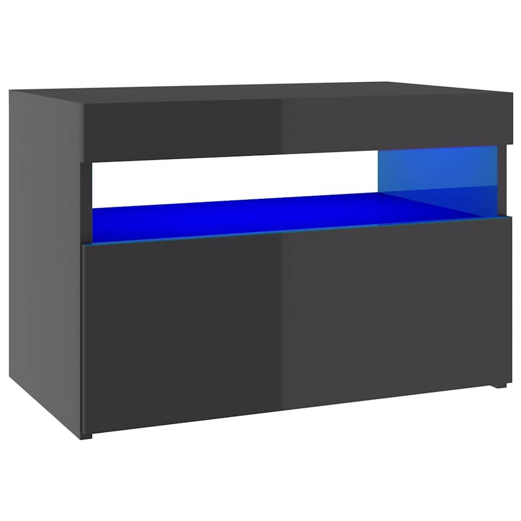 Κομοδίνο με LED Γυαλιστερό Γκρι 60 x 35 x 40 εκ.