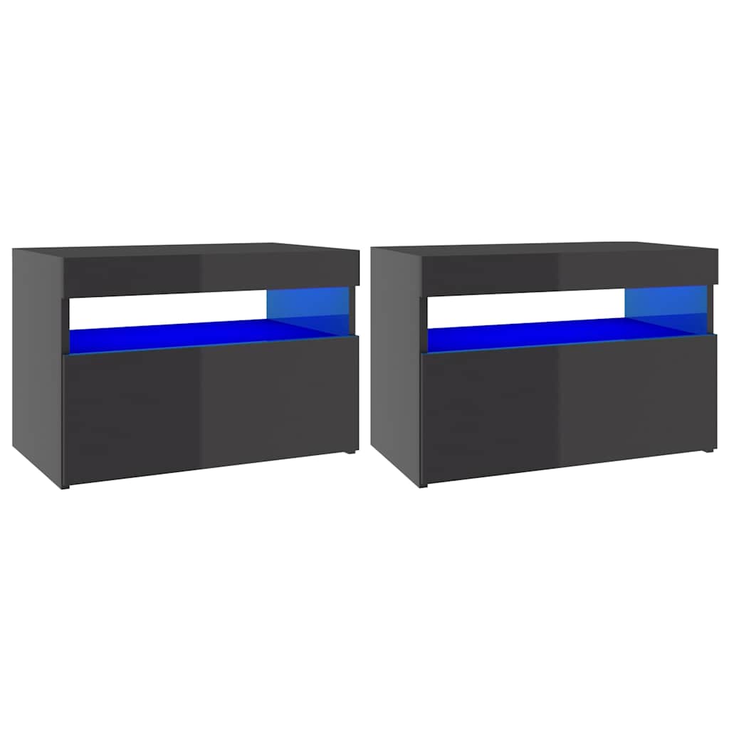 Κομοδίνα με LED 2 τεμ. Γυαλιστερό Γκρι 60 x 35 x 40 εκ.