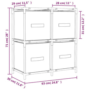 Ντουλάπι με 4 Υφασμάτινα Καλάθια Γκρι 63x30x71 εκ. από Ατσάλι