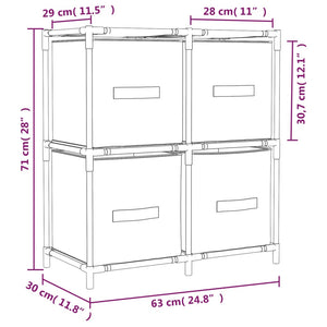 Ντουλάπι με 4 Υφασμάτινα Καλάθια Κρεμ 63x30x71 εκ. από Ατσάλι