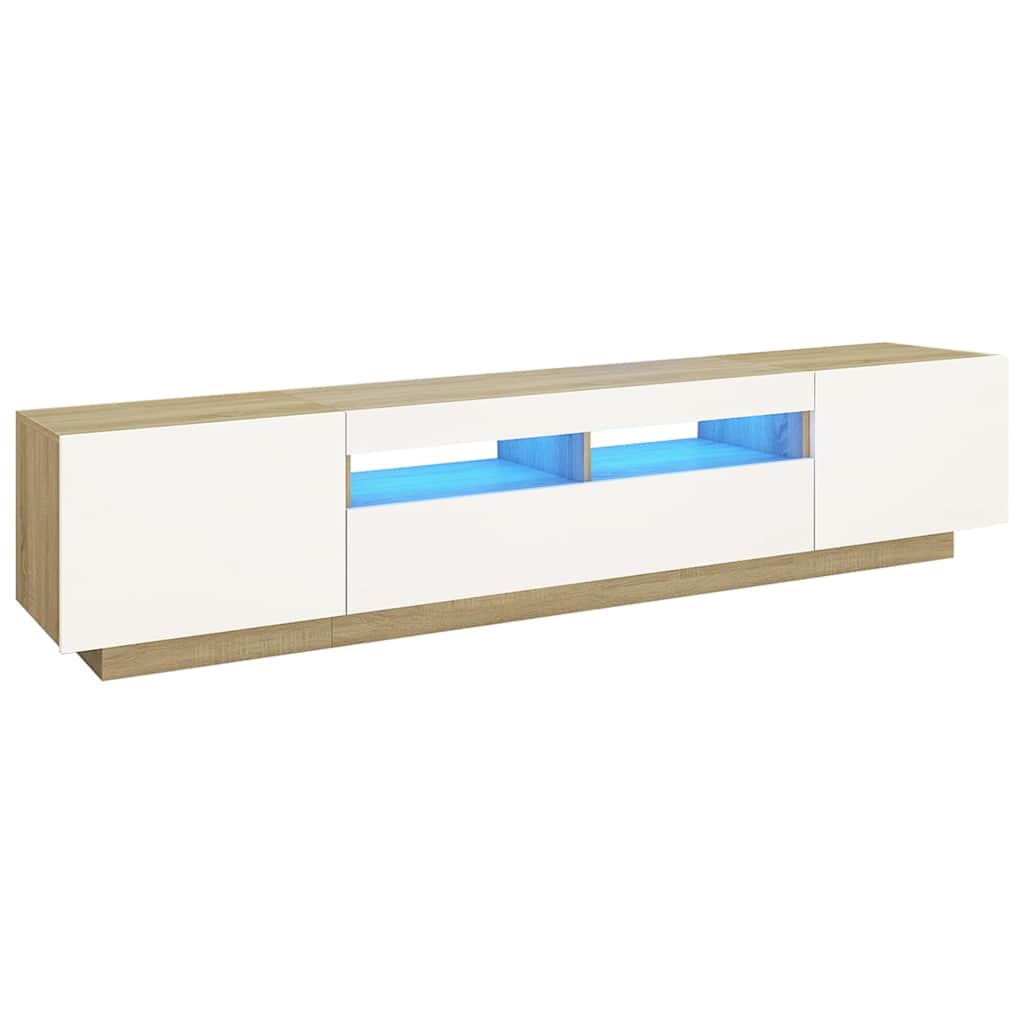 Έπιπλο Τηλεόρασης με LED Λευκό / Sonoma Δρυς 200 x 35 x 40 εκ. - Pakobazaar
