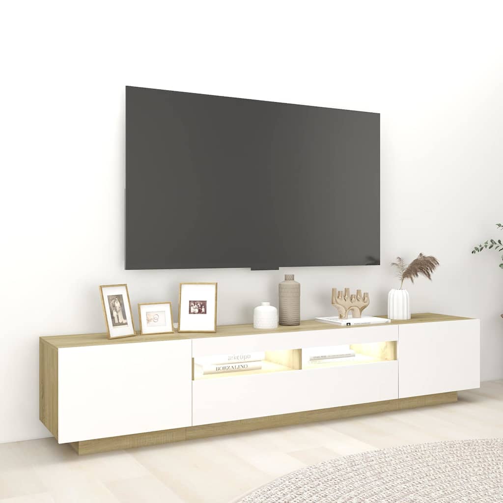 Έπιπλο Τηλεόρασης με LED Λευκό / Sonoma Δρυς 200 x 35 x 40 εκ. - Pakobazaar